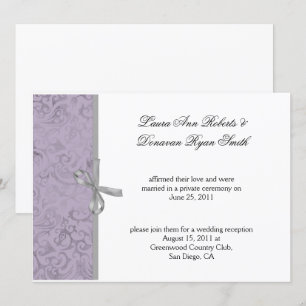 Convites Roxo Claro Cinza Branco Damask Pós-Casamento