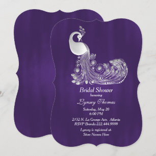 Convites Roxo com Chá de panela Pavão Branco