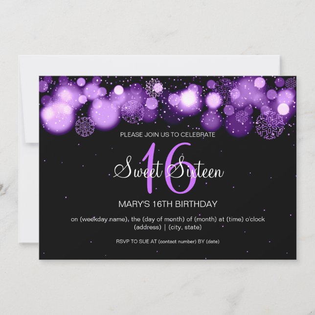 Convites Roxo da festa de aniversário do doce de inverno (Frente)