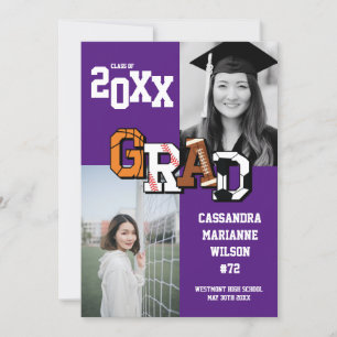 Convites Roxo de Futebol de Basquete de Graduação de Espo