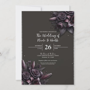 Convites Roxo de Mirtilo e Rosa Lírio Preto Floral Casament