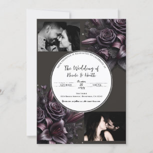 Convites Roxo de Mirtilo e Rosa Lírio Preto Floral Casament
