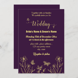 Convites Roxo de ouro elegante romântico