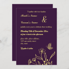 Convites Roxo de ouro elegante romântico