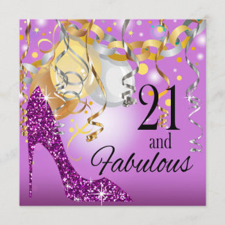 Convites Roxo do lilac do aniversário de 21 anos | do