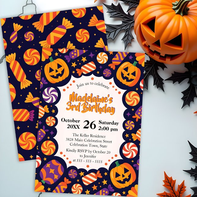 Convites Roxo Doce Abóbora Crianças Halloween Aniversário (Criador carregado)