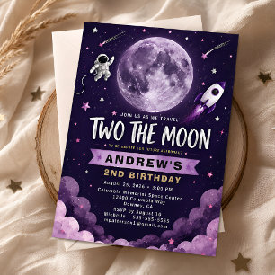 Convites Roxo Dois Para a Lua 2º Aniversário