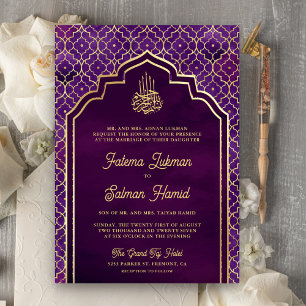 Convites Roxo Dourado Arco Marroquino Casamento Muçulmano