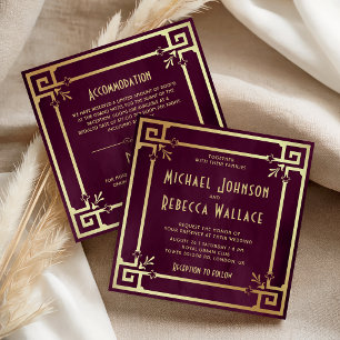 Convites Roxo Dourado Art Deco Tudo em Um Casamento
