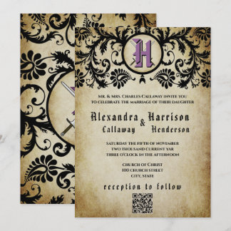 Convites Roxo & Dourado Casamento Medieval Idade Média Dama