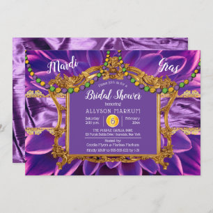 Convites Roxo   Dourado Chá de panela Floral Mardi Gras