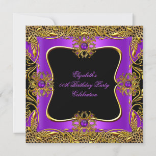 Convites Roxo Dourado Jóias Preto Festa de Aniversário Leop