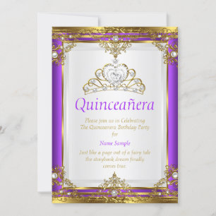 Convites Roxo Dourado Pérola Branca Princesa Quinceanera
