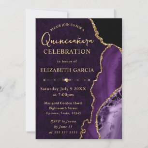 Convites Roxo e Dourado Agata com Brilho e mármore Quincean