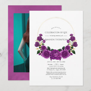 Convites Roxo e Dourado Celebração da Vida Floral Vintage