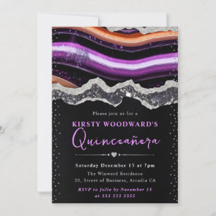 Convites Roxo e Laranja Halloween Ágata Quinceanera