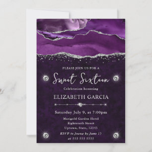 Convites Roxo e Prata Ágata Brilho Sweet 16
