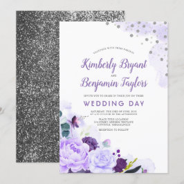 Convites Roxo e Prata | Casamento Floral Por Aquarela