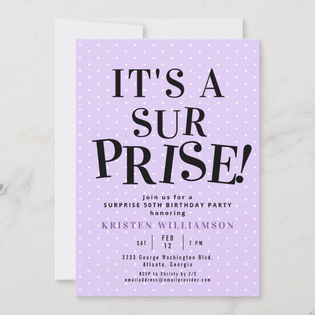Convites Roxo É uma surpresa 50º aniversário (Frente)