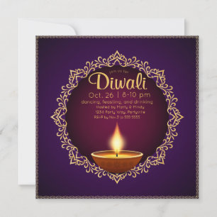 Convites Roxo elegante de Diwali Diyas