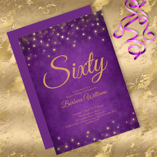 Convites Roxo Elegante e Dourado 60º aniversário