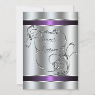 Convites Roxo Elegante Redemoinho Sweet Sixteen