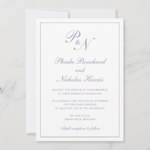 Convites Roxo Empoeirado Clássico Casamento Elegante