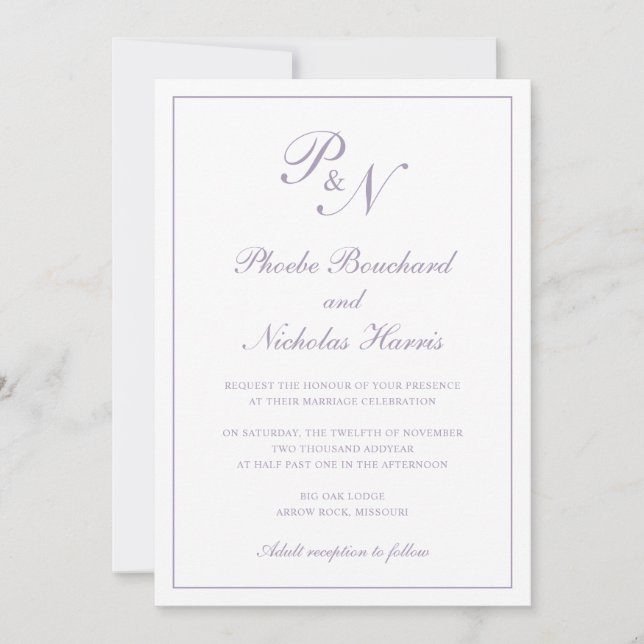 Convites Roxo Empoeirado Clássico Casamento Elegante (Frente)
