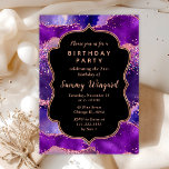 Convites Roxo Escuro e Lantejoulas Rosa Aniversário Ágata<br><div class="desc">Este convite de aniversário elegante e glamoroso apresenta um fundo de mármore de ágata rosa e roxo escuro com sotaques de brilho rosa falso. O texto combina caligrafia manuscrita e fontes modernas sem serifa para uma aparência sofisticada e elegante. As lantejoulas e a textura desgastada criam a combinação perfeita de...</div>