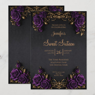 Convites Roxo Escuro floral Gótico Sweet 16