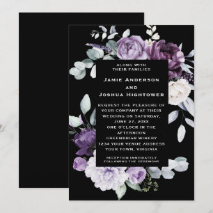 Convites Roxo Escuro, Lavanda, Floral Branco Casamento Pret