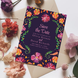 Convites Roxo Fiesta Floral Mexicana Salve a Data