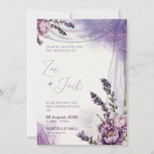 Convites Roxo Flor de Lavanda Branca Design Elegante