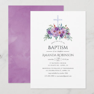 Convites Roxo Floral Batismo ou Crisma
