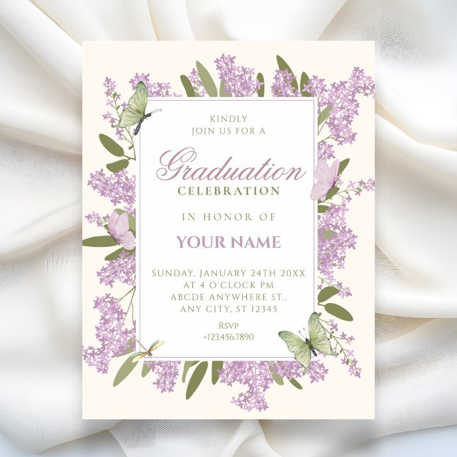 Convites Roxo floral elegante formatura (Criador carregado)