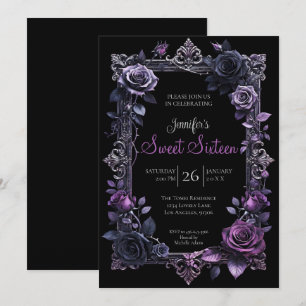 Convites Roxo Floral Gótico Sweet 16
