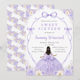 Convites Roxo Floral Princesa Negra Sweet Sixteen