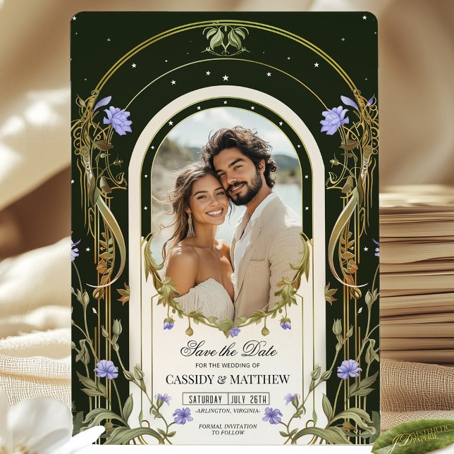 Convites Roxo Floral Salve a Data com Foto (Criador carregado)