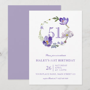 Convites Roxo Floral Wildflower Vintage 51RUAS Aniversário