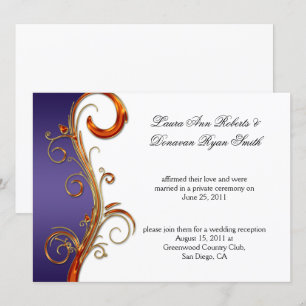 Convites Roxo Laranja & Dourado Redemoinhos Ornamentados