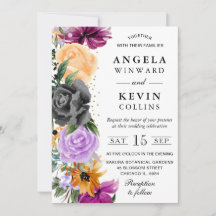 Roxo Laranja Preto Boho Flores Casamento