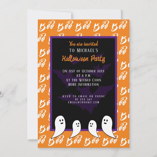 Convites Roxo laranja preto buu fantasma de Halloween  (Frente)