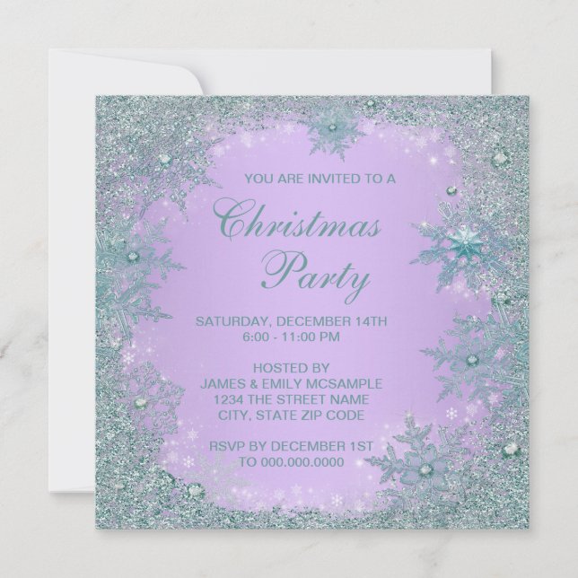 Convites Roxo Lavanda Azul Turquesa Floco de Neve Natal (Frente)