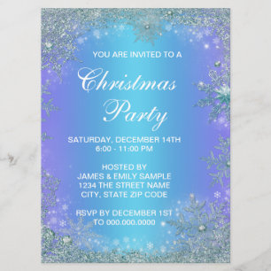 Convites Roxo Lavanda Azul Turquesa Floco de Neve Natal