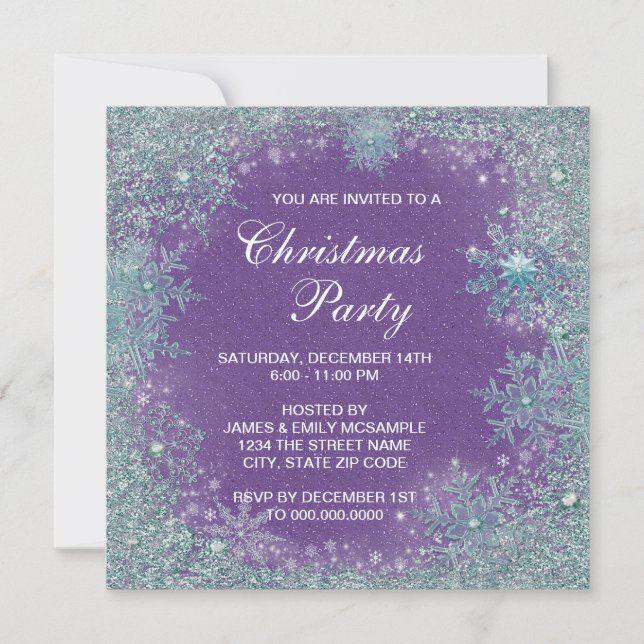 Convites Roxo Lavanda Azul Turquesa Floco de Neve Natal (Frente)
