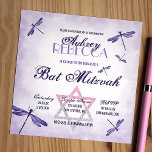 Convites Roxo, Lavanda, Dragonflies Bat Mitzvah<br><div class="desc">Convide seus hóspedes do morcego mitzvah com libélulas roxas brancas. A textura roxa de aquarela com estrela brilhante de David ficará linda com convites,  cartões rsvp,  envelopes,  etiquetas e adesivos correspondentes. Transfira facilmente esta design de libélula púrpura para outras cartas e presentes.</div>