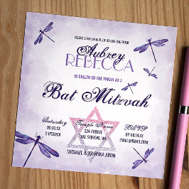 Convites Roxo, Lavanda, Dragonflies Bat Mitzvah