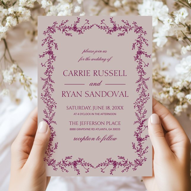 Convites Roxo Lavanda Elegante Floral Quadro Casamento (Criador carregado)