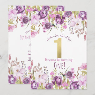 Convites Roxo Lavanda Lilás Floral Moderno 1º Aniversário