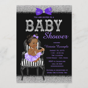 Convites Roxo Lavanda Preto Prata Churrasco de Bebê Menina 